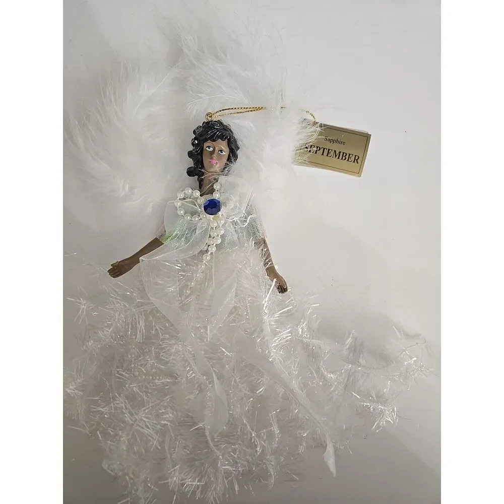 CHRISTMAS WHITE FEATHER ANGEL September BIRTHSTONE ORNAMENT NWT‎